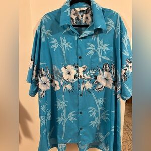 Alvish Men’s Teal Hawaiian Floral Button Down Shirt